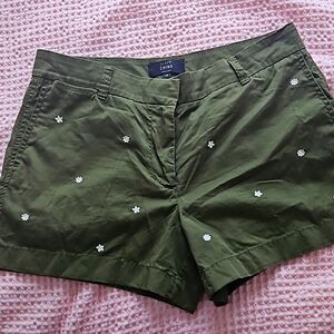 J. Crew Green and White Cargo Shorts with Polka Dot Design